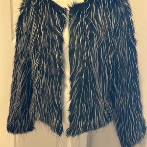 NWT Black Faux Fur Teddy Jacket with White Accents - Women's Coat